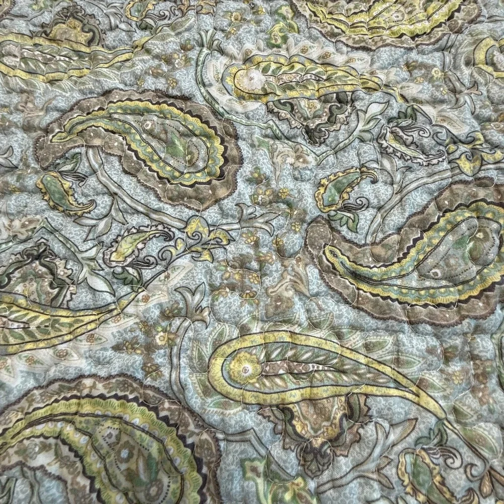 Paisley Patchwork Quilted Bedspread Blue Green Tan Reversible King Coverlet